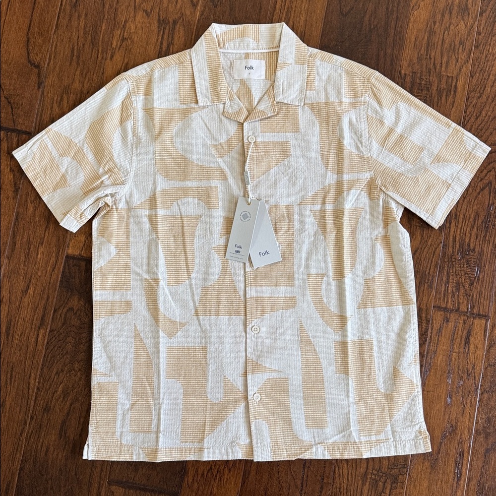 Folk Short Sleeve Button Up Seersucker Shirt Sz L Quality British Brand 🇬🇧 NWT